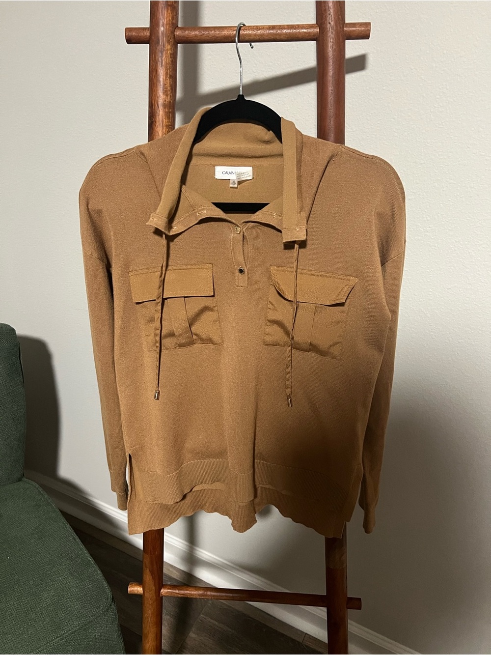 Calvin Klein Camel/Tan V-Neck Knit Sweater